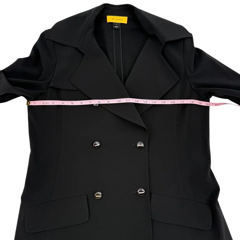 ST JOHN Women 8 Trench Jacket Blazer Black Double Breasted Old‎ Money Designer